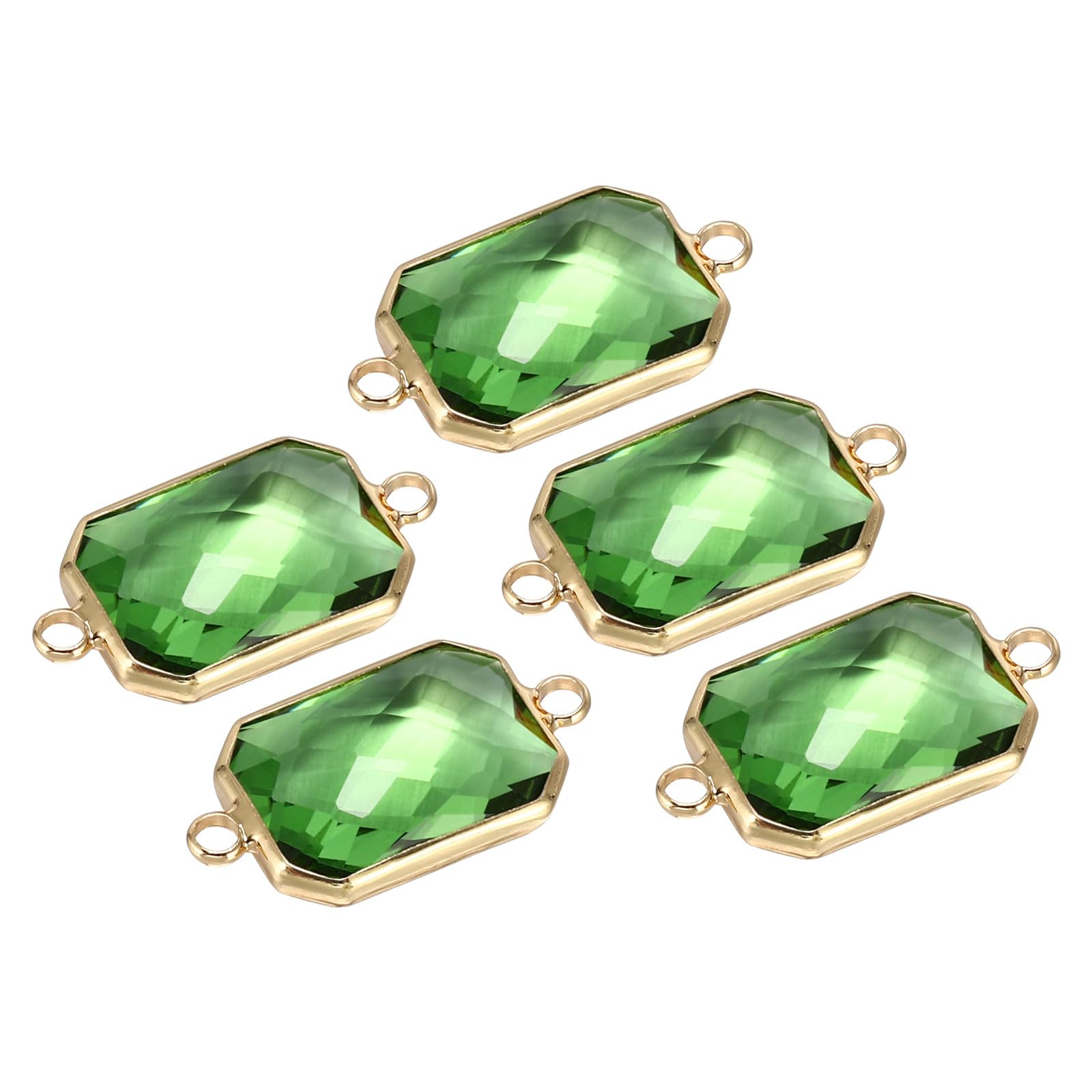 PATIKIL Birthstone Connector Link, 5Pcs Diamond Clear Charm Links, Rectangle Glass Findings Crystal Bead Link for Drop Dangle Pendants, Light Green — image 1