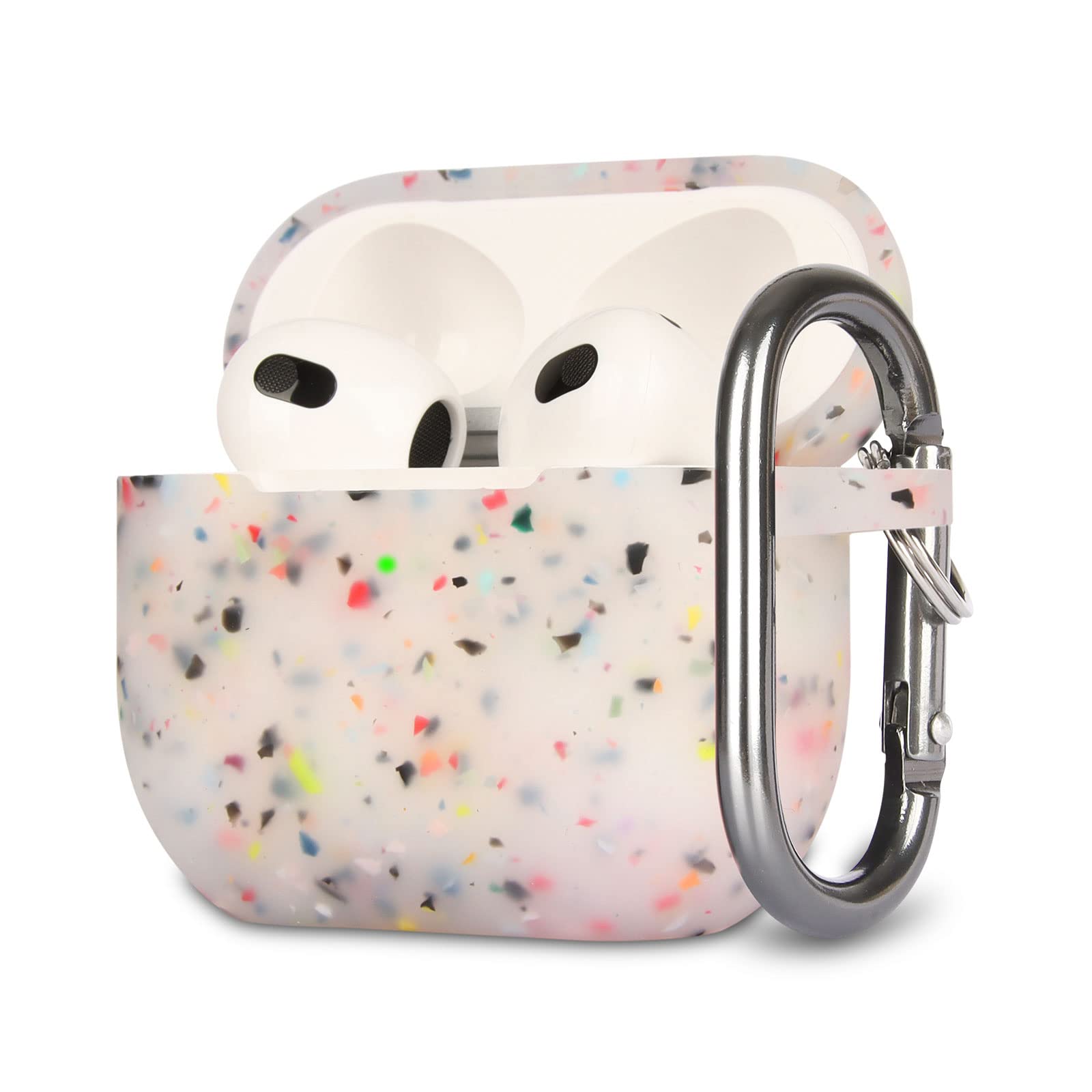 KOKOKA Case Cover Compatible with Airpods 3, Soft Silicone Skin Case Cover Shock-Absorbing Protective Case for Airpods 3rd Generation with Carabiner, Front LED Visible, Floral