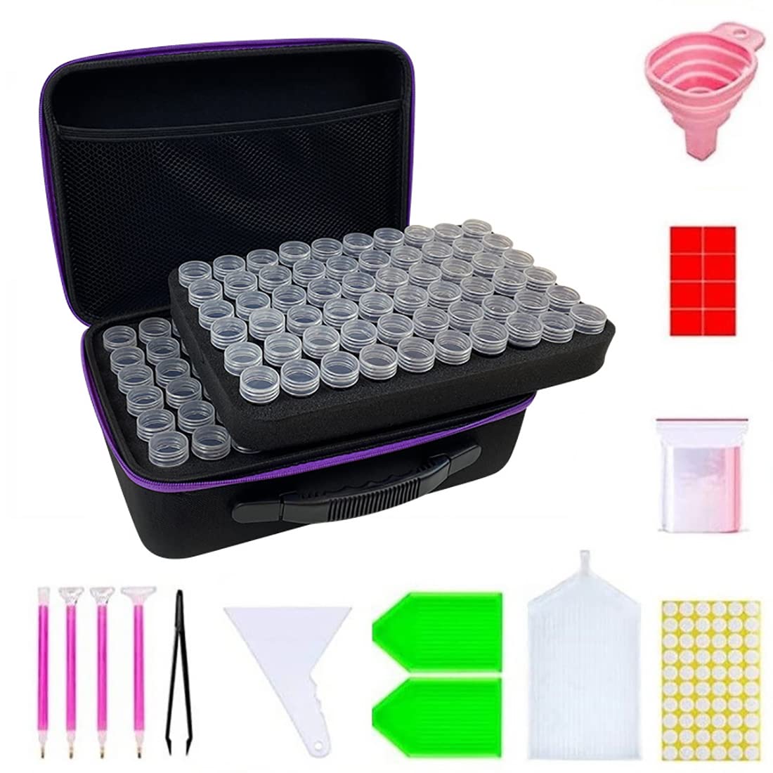 GJIE Diamond Painting Storage Boxes, 120 Slots Bead Storage with 5D Diamond Art Accessories and Tools Kit