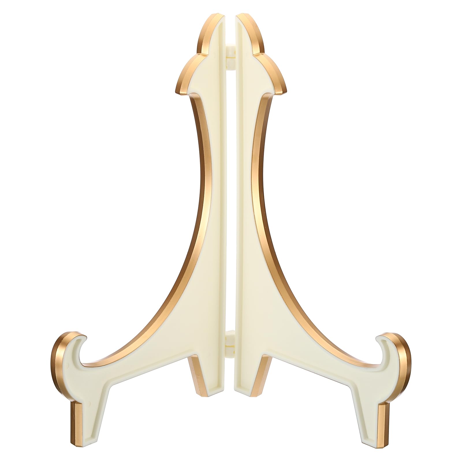 PATIKIL 10" Acrylic Decorative Plate Stand Holder, Table Use Foldable Thicken Picture Easel Frame Display Holder for Photos, Card, Canvases, White Gold