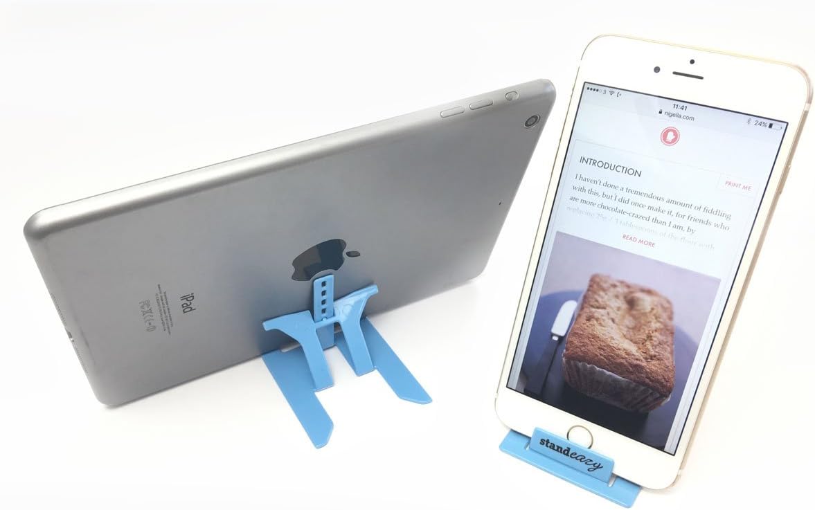Universal foldable stand for phones, Kindle & mini tablets (Sky) – credit card sized for pockets – works with iPhone, HTC, Samsung, Motorola, Google, Nokia and more