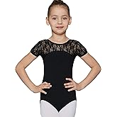 MdnMd Girls Ballet Dance Neck Lace Leotard for Toddler Gymnastic with Bow Back Cap Sleeve