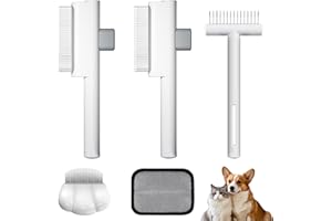 LEWRWET Flea Comb Set for Cats & Dogs – 2 Self-Cleaning Flea Combs (Long & Short Teeth), Shell Comb, Detangling Comb & Electrostatic Hair Removal Glove – Effective for Removing Fleas, Tangles & Loose Hair
