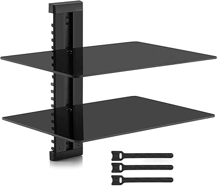 Perlesmith Floating Av Shelf Double Wall Mount Shelf Holds Up To 16 5lbs Dvd Dvr Component Shelf With Strengthened Tempered Glass Perfect For