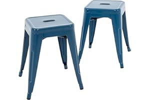 Brage Living 18 Inch Industrial Metal Stools Set of 2, Stackable Classroom Stools, Backless Metal Dining Chairs for Indoor Outdoor, Kitchen Short Stools (Deep Blue)