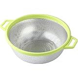 Stainless Steel Colander With Handle and Legs, Large Metal Green Strainer for Pasta, Spaghetti, Berry, Veggies, Fruits, Noodl