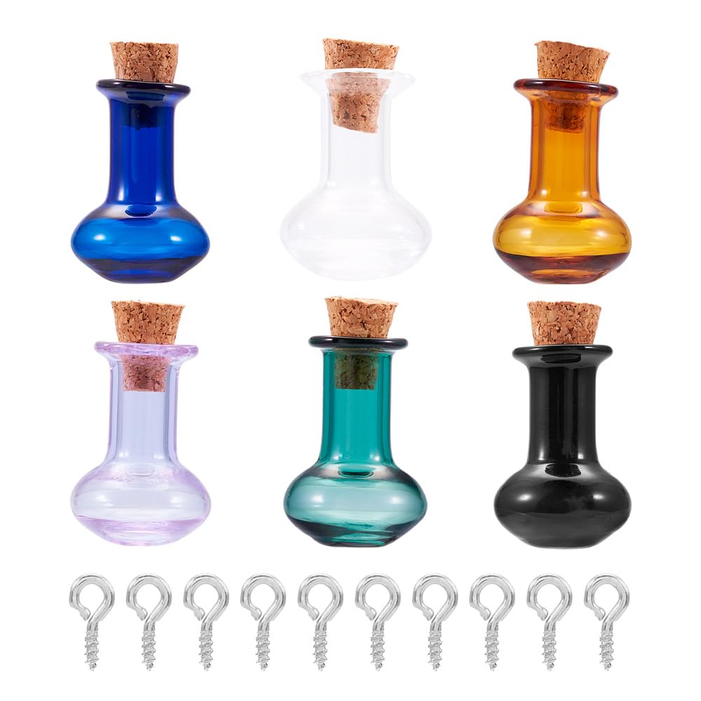 Cheriswelry 6pcs Mixed Colors Glass Vials with Wood Stopper for DIY Craft Projects and Small Item Storage