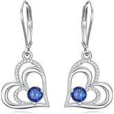 Dorunmo Birthstone Earrings for Women 925 Sterling Silver Infinity & Heart Dangle Drop Earrings Birthday Jewelry Gifts for Her