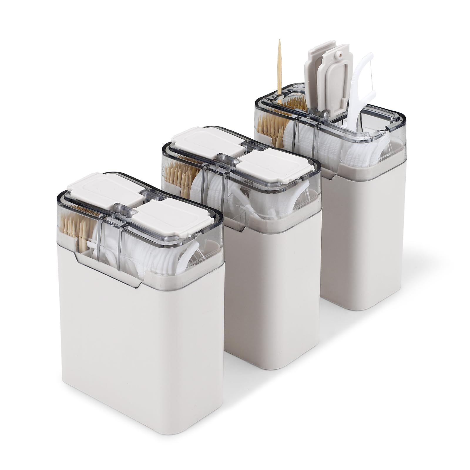 Realand 2 in 1 Toothpick & Floss Pick Holder Dispenser, 3Pcs Toothpick Holder with 360 Toothpicks & 90 Floss Sticks, Floss Pick Dispenser Toothpick Case for Home Travel