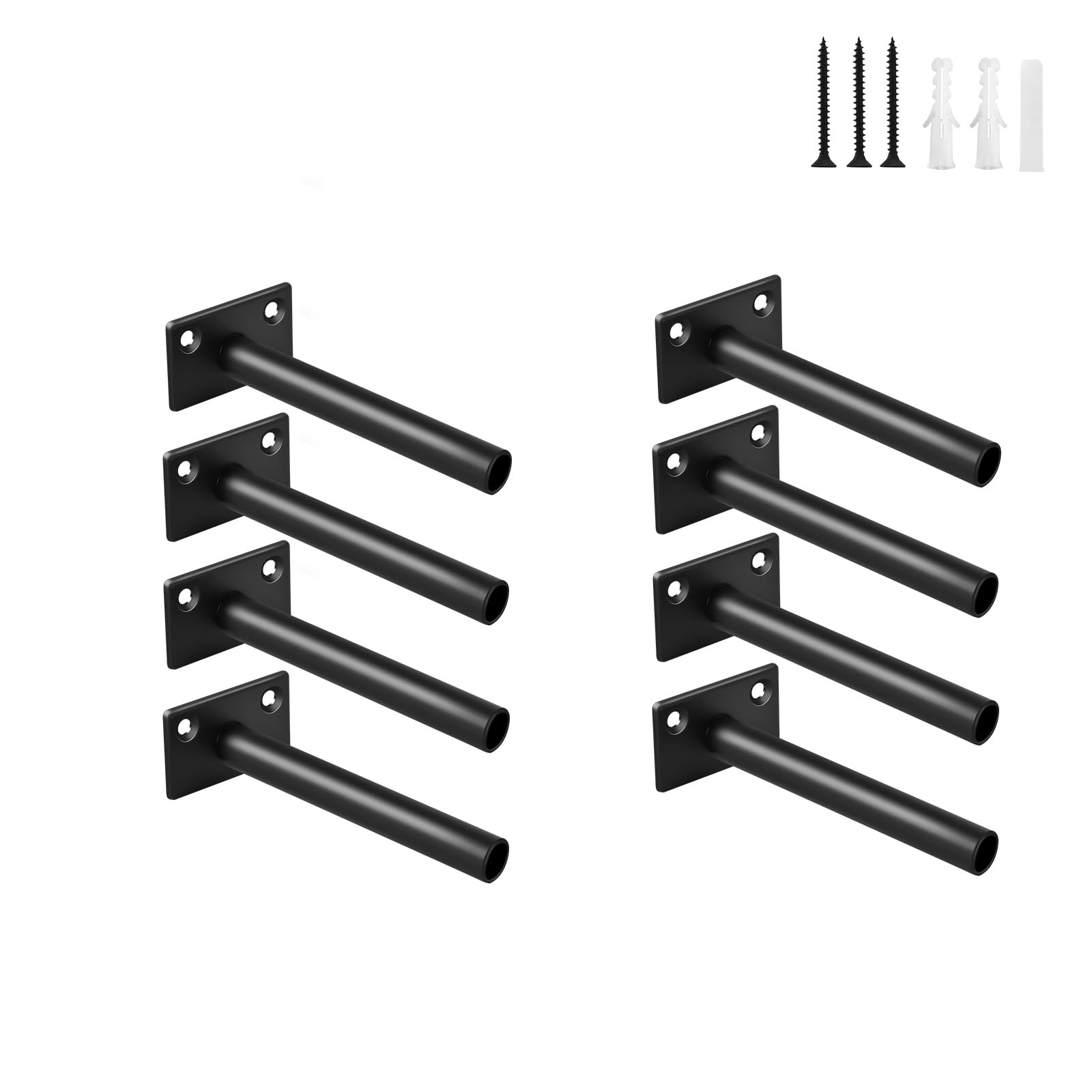 Photo 1 of 8 Pcs 4" Black Steel Floating Shelf Bracket Blind Shelf Supports - Hidden Brackets for Floating Wood Shelves - Concealed Blind Shelf Support – Screws and Wall Plugs Included