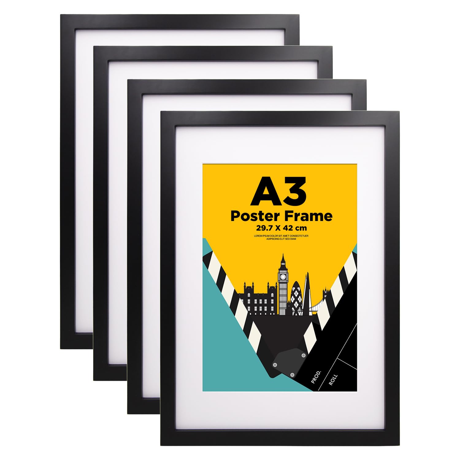 A3 Picture Frames,A3 Frame Solid Wood Matted for A4, a3 Photo Frames with Acrylic Glass,A3 Poster Frames for Wall Mounting, 29.7 X 42 cm Certificate Frame for Portrait, Set of 4, Black — image 1