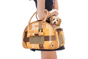 Johomviin Dog Carrier, Cat Carrier, Pet Carrier, Foldable Premium PU Leather Dog Purse, Portable Tote Bag Carrier for Small to Medium Cats and Small Dogs（Plaid-Small）