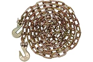 Mytee Products 1/4" x 12' G70 Transport Binder Chain w/Clevis Grab Hook - 12600 LBS Breaking Strength Binder Tie Down Chains w/Hooks for Flatbed Trailer Truck Load Towing - Gold Chromate