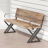 BOTAOYIYI 16" Metal Bench Legs with Backrest Bracket, Set of 2 DIY Kit | heavy duty steel, matte black finish, suits DIY wood slabs &amp; butcher blocks, for garden patio &amp; entryway benches