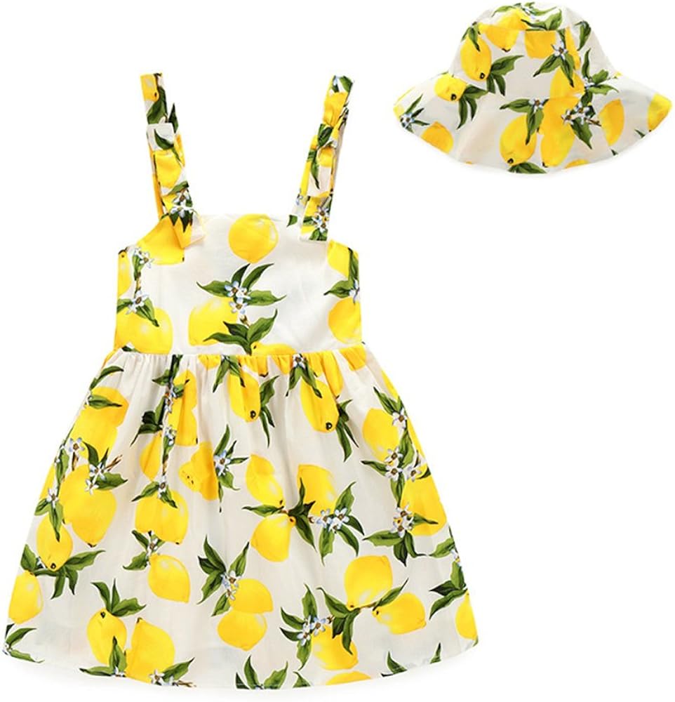 Sunbaby Girls Lemon Dress Print Flower Embedded Sundress Party Dress