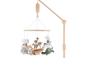 The Peanutshell Crib Mobile for Boys or Girls - Wooden Musical Baby Crib Mobile with 12 Lullabies, Jungle Animal, Baby Mobile