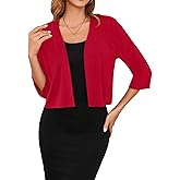 Iandroiy Women's 3/4 Sleeve Shrugs Lightweight Open Front Cropped Cardigan for Women