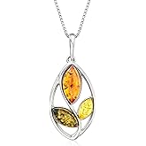 Ross-Simons Multicolored Amber Leaf Pendant Necklace in Sterling Silver. 20 inches