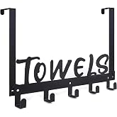 Gohiuo Over The Door Hook, 5-Hook Black Bathroom Towel Holder | Space saver with door mounting design and wall drilling optio