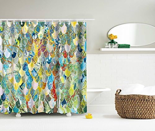 ALL PRIDE Shower Curtain 72"x72" Fish Scale Design Peva Wacky Style Waterproof Odorless Eco Friendly Anti Bacterial Polyester Fabric No Chemical Odor Shower Curtain With 12 Hooks