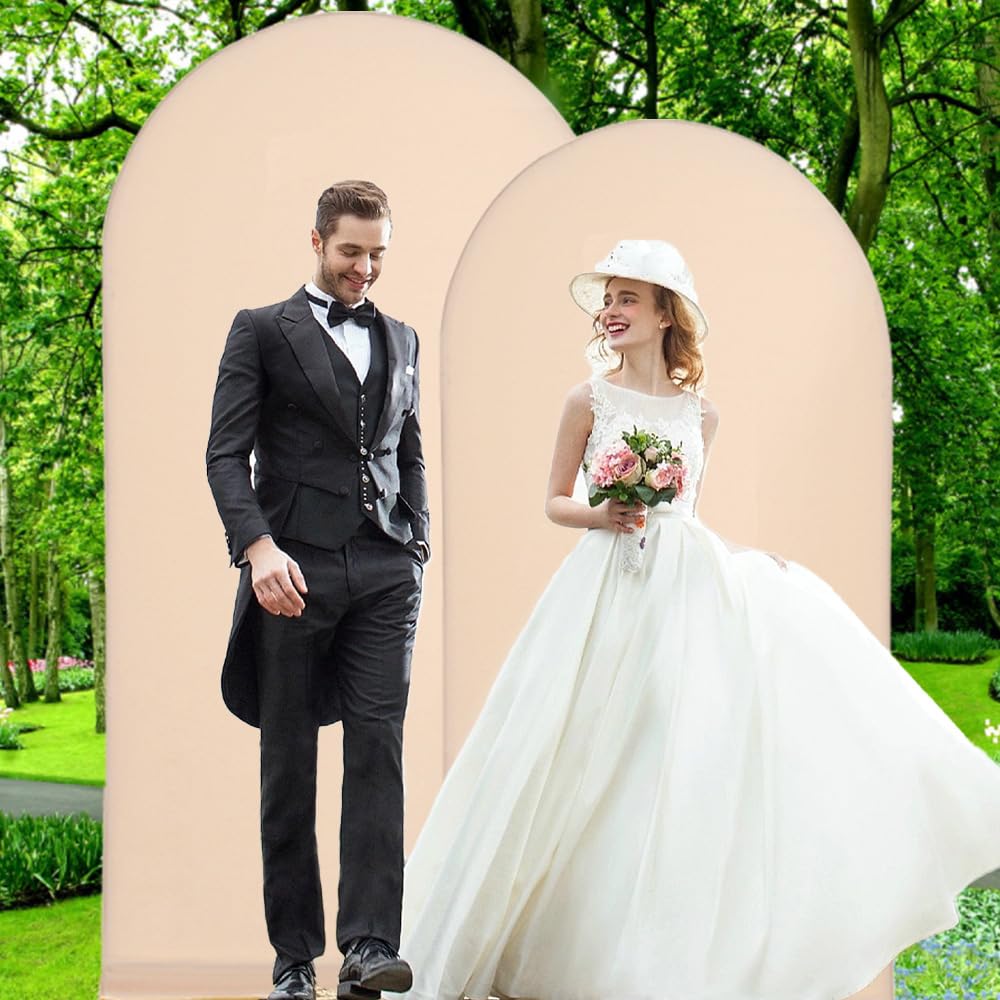 Chiara Wedding Arch Cover Set - 4.9FT, 5.9FT, 6.6FT Spandex Fitted Covers for Round Top Backdrop Stand - Set of 3 for Party, Birthday, Banquet Decoration - White