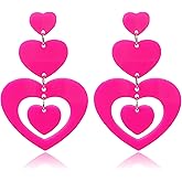 Fuvirou 70s 80s Heart Earrings for Women Neon Heart Drop Earrings Love Heart Dangle Earrings Valentine's Day Mother's Day