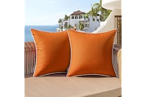 Woaboy Set of 2 Fall Outdoor Waterproof Pillow Covers 18x18 Inch Orange Decorative Throw Pillow Covers Square Solid Color Couch Pillow Covers for Patio Tent Bed Sofa Living Room