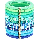 PH PandaHall 12pcs Surfer Heishi Clay Bead Bracelets, Polymer Clay Stackable Beads Bracelet Stretchy Friendship Bracelet