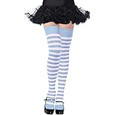 Moon Wood Womens Thigh High Socks Striped Knee High Socks Extra Long Cotton Knit Over the Knee Socks for Halloween
