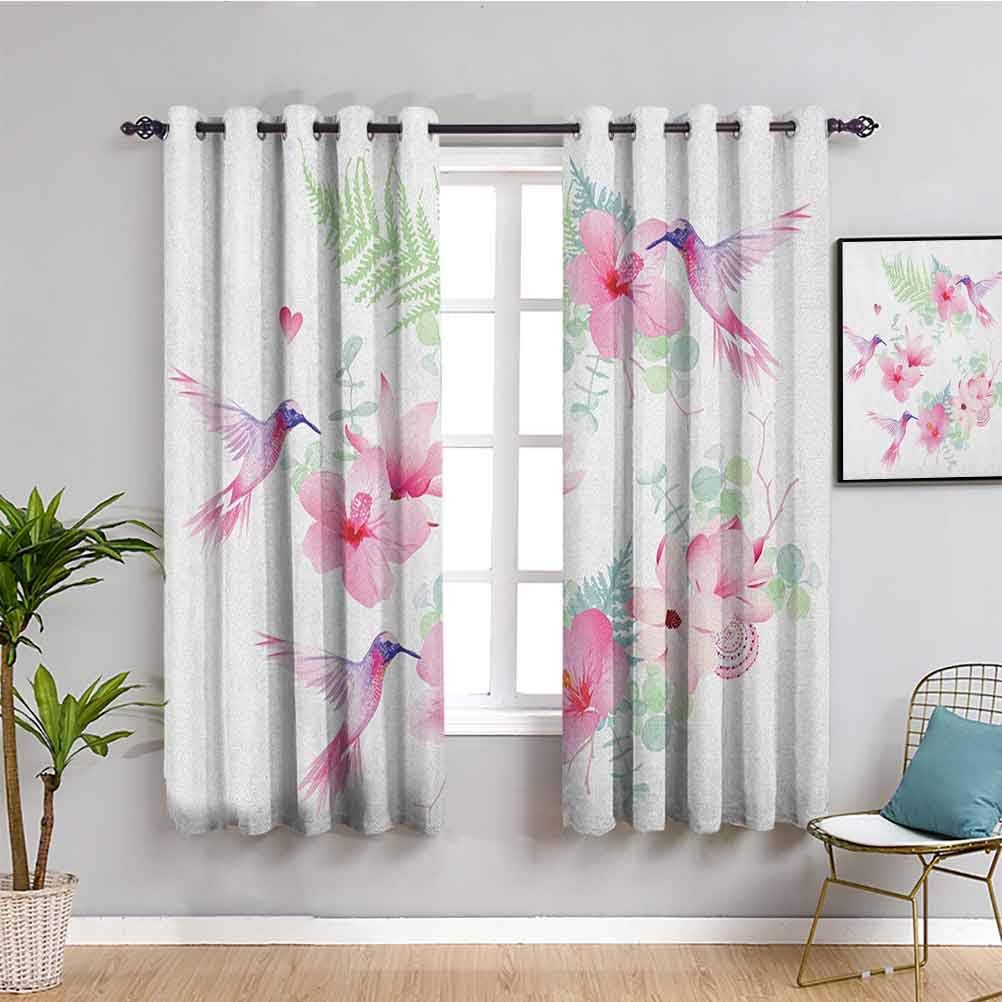 Hummingbirds Curtain Panels, Curtains 39 inch Length Tropical Flowers