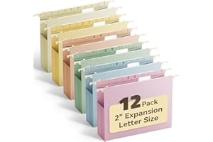 Ansook Plastic Letter Size Hanging File Folders,Heavy Duty 2" Expandable File Folder with Tabs,12 Pack Reinforced File Cabinet Folders for Documents,Morandi Colored Extra Capacity Hanging Folders