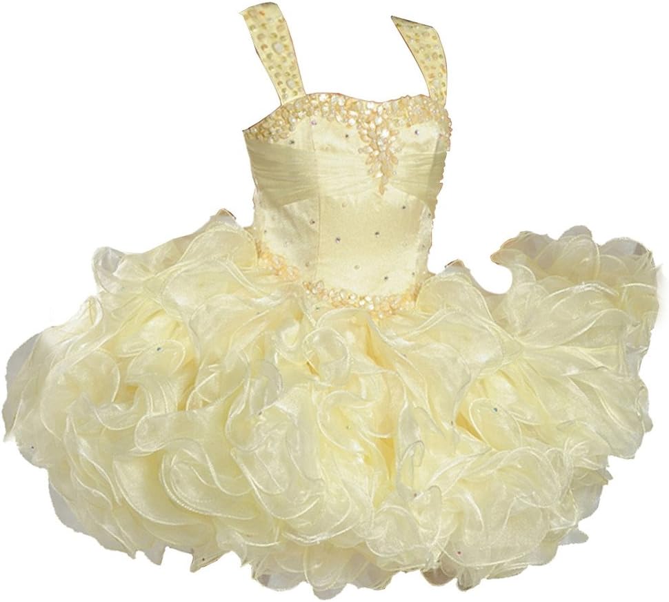 PuTao Baby Girls Straps Toddler Beaded Ruffled Infant Pageant Cupcakes Dresses