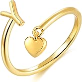 ABDOT Gold Initial Rings for Women 14K Gold Plated Adjustable Rings Dainty Heart Stackable Letter Rings Alphabet Letter A to Z Resizable Knuckle Ring Jewelry Gifts for Women
