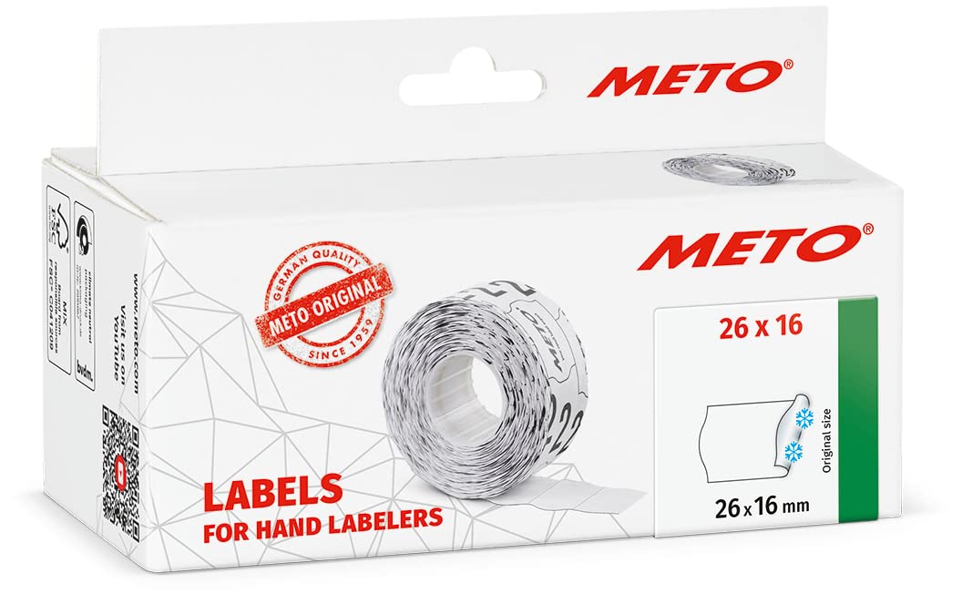 Meto Price Gun Labels (26×16 mm, Two-line, 6,000 Labels, White, Multifunctional Permanent and deep-Freeze, for METO, Contact, Sato, Avery, Tovel, Samark etc.)