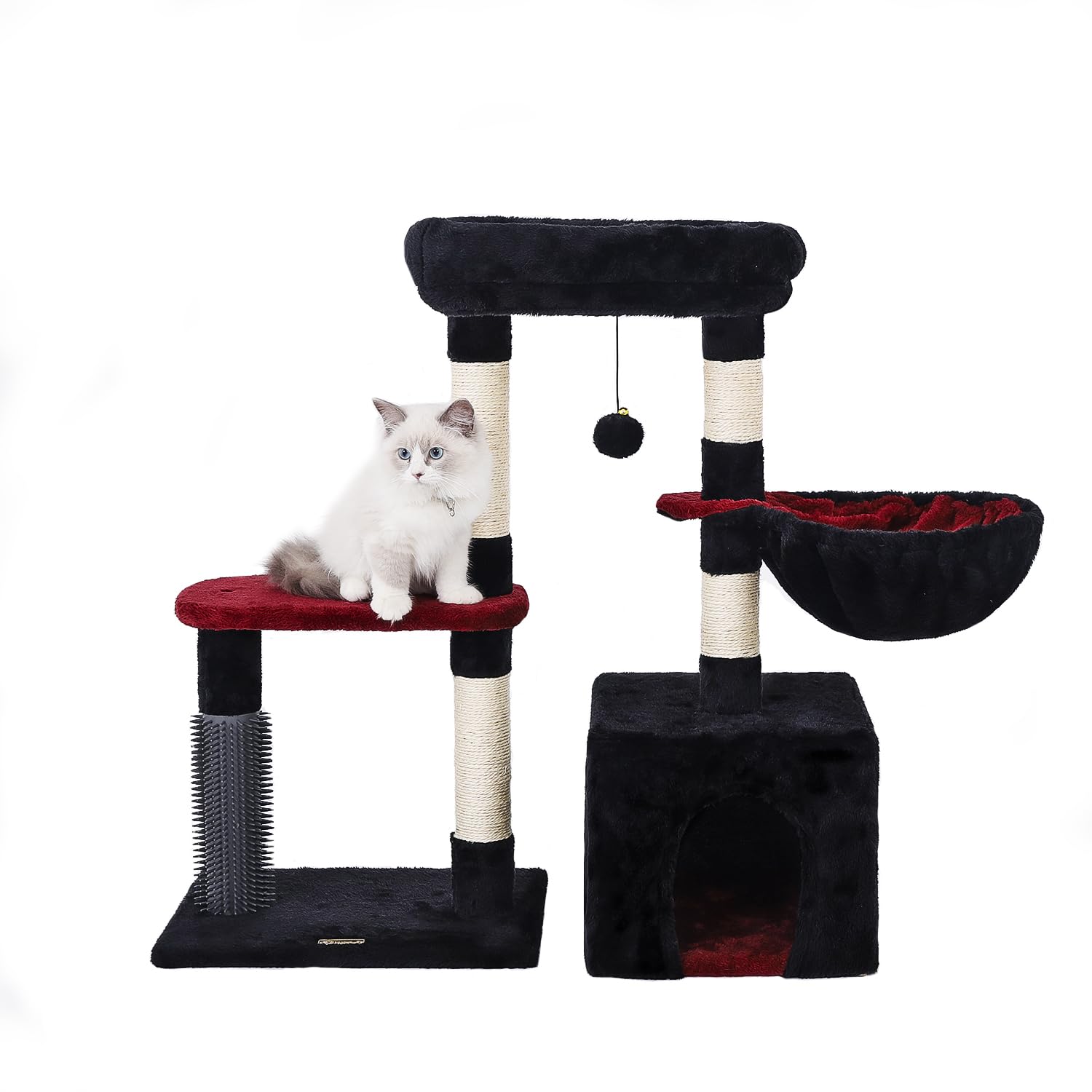 Photo 1 of Hoopet 32-Inch Gothic Cat Tree for Indoor Cats – Black & Red Small Cat Tower with Sisal Scratching Posts, Cozy Condo, Plush Perch & Dangling Ball – Ideal for Kittens & Small Cats