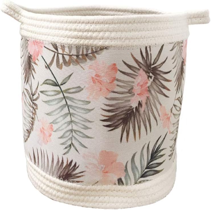 Hihome Cotton Thread Woven Rope Storage Bins Flat Nursery Boxes with Handles for Kid's Room Storage