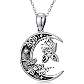 Dralox 925 Sterling Silver Cat/Bat Moon Pendant Necklace Moon Pendant for Her, Gothic Necklace Crescent Jewelry Gifts 18+2 Inch