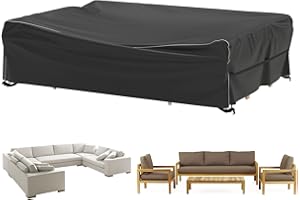 Velway Patio Furniture Set Cover - Heavy Duty 420D Waterproof Weatherproof Sofa Couch Set Covers Garden Dining Table Chair Set Cover with Reflective Tape Rectangular 108"L x 82"W x 28"H - Black