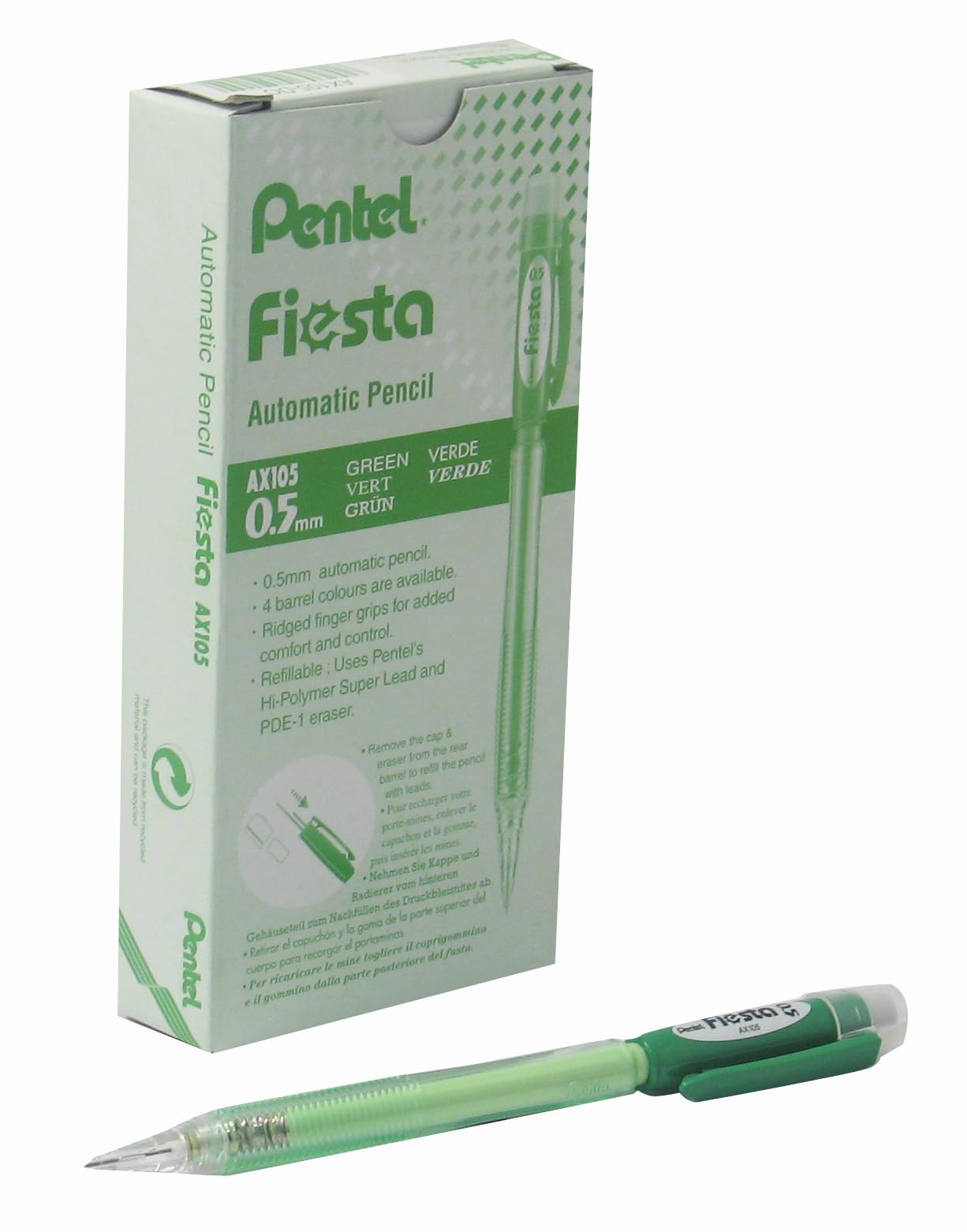 Pentel Fiesta Automatic Pencil, 0.5mm, Grade HB, 1 Pack of 12 Pencils, AX105-DO