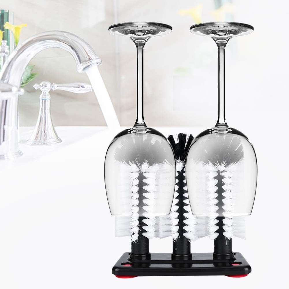 Triple Brush Bar Glass Washer 3 Brush Glass Scrubber Water Bottle Cleaning Brush Glass Washer Brush Cleaner for Sink with Suction Cup Base - Image 5