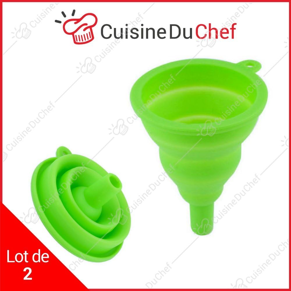 ✮ CuisineDuChef ✮ Folding funnel| Retractable food silicone | Set of 2 | 8cm diameter | Space saving | Perfect for cooking (oil, spices, flour ...) | Suitable for DIY, camping | Green