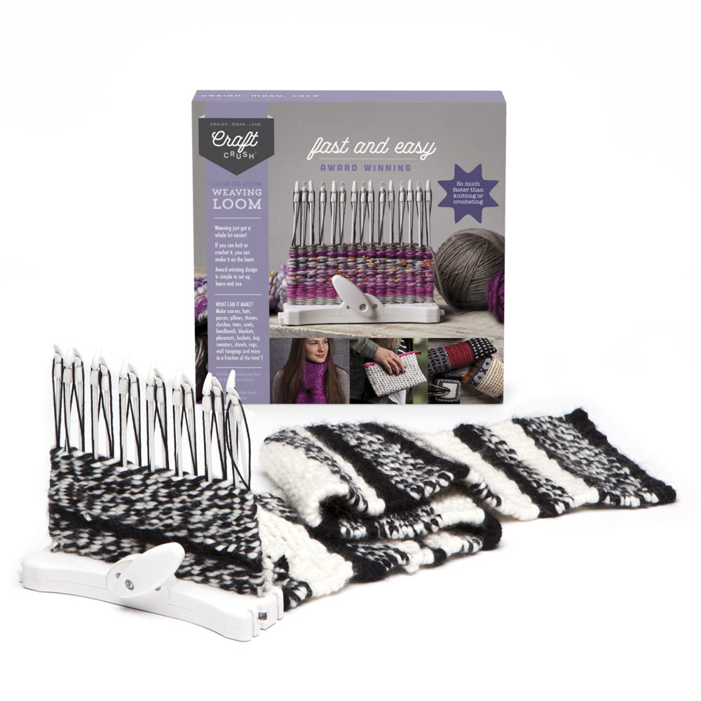 Craft Crush Weaving Loom Craft Kit - Learn to Weave Scarves, Gloves, Home Décor - Modern Design Mini Craft Kit for Teens & Adults - Easy-to-Use, Fast Weaving from The Makers of Loopdeloom, Small