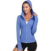 Xyvolix Hooded Women's Athletic Full Zip Lightweight Workout Jacket with Pockets and Thumb Holes