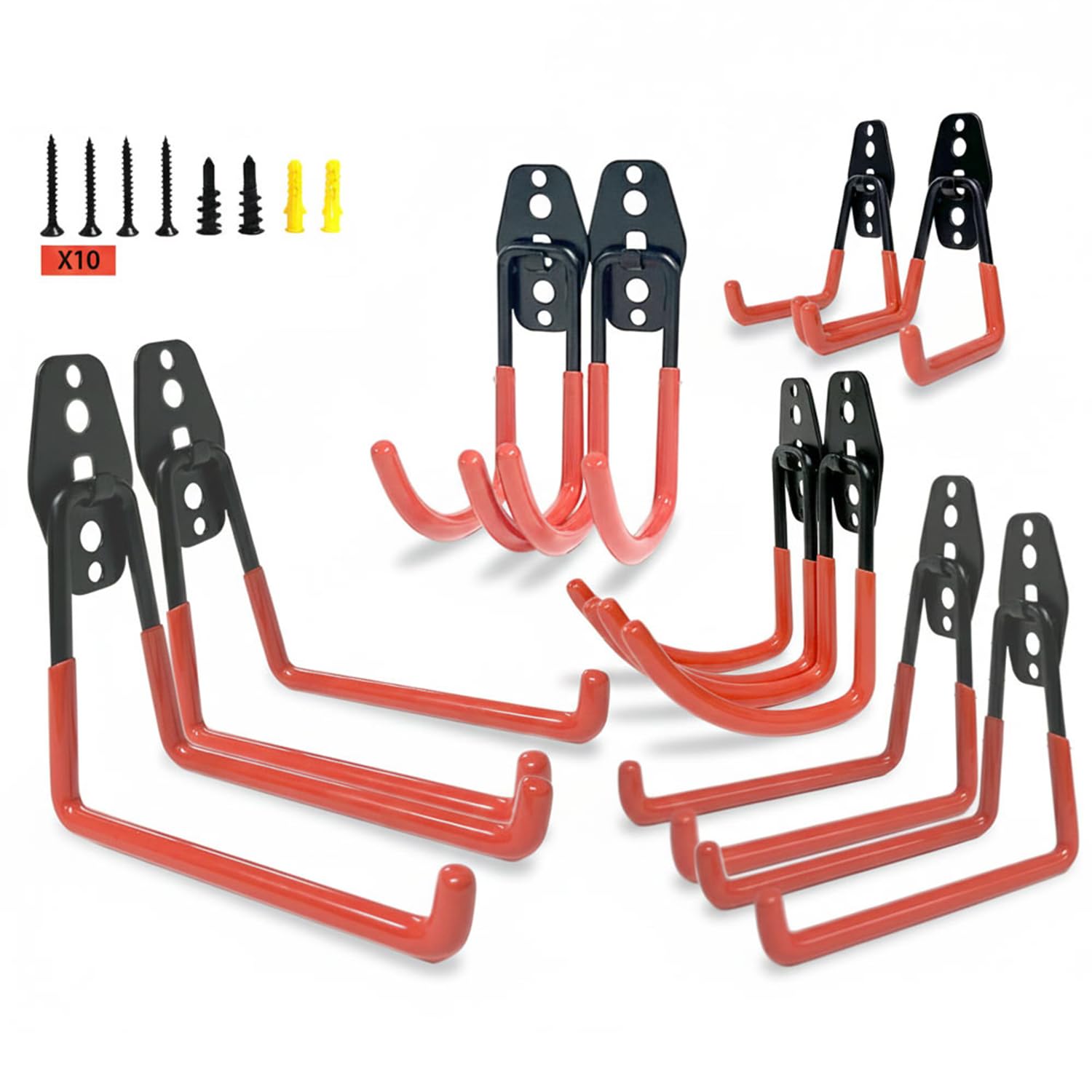 View 1 of [GULAHUTOL] 10 Pack Heavy Duty Garage Wall Hooks, Steel Wall Mount Hanger & Utility Storage Organizer for Ladders, Bikes, Garden Tools, Bulky Items, Shovels, and Power Tools (J & U Hooks)