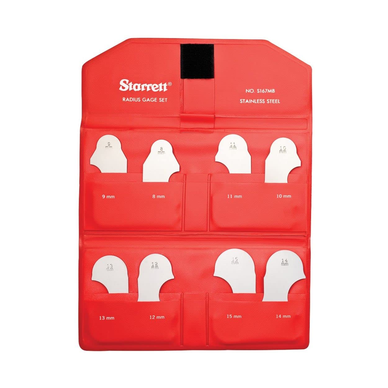 Starrett S167MBZ Radius Gauge Set - Millimetre Without Holder, Satin Finish, 8-15 mm Range, 1 mm Increment, 8 Gauges