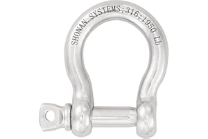SHONAN.SYSTEMS SHONAN 1/2" Large Bow Shackle, Heavy Duty D Ring Shackle, Marine Grade Stainless Steel Boat Anchor Kit Screw Shackle for Chain or Strap, 1950 Lbs Capacity, 1 Pc