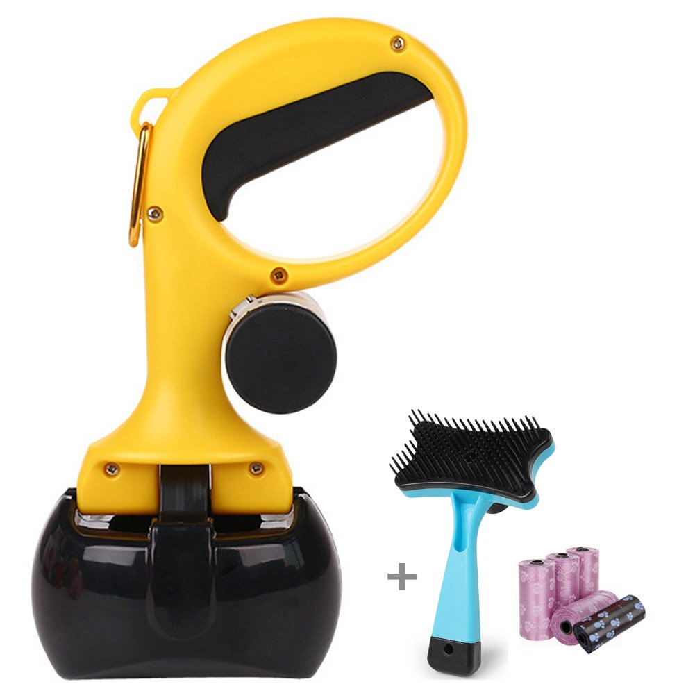 Pooper Scooper Rake Spade Cat Dog Pet Waste Scoop-Portable Jaw Clamp Scooper For Indoor Or Outdoor Waste Picker Perfect For Small Medium Large XL Pets (FREE Pet Brush & 6 Roll Sog Poop Bags)
