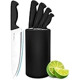 HENKELIVING Knife Set, 6-Piece Kitchen Knife Set, German High Carbon Stainless Steel, Durable & Easy Clean Knife Block, Black