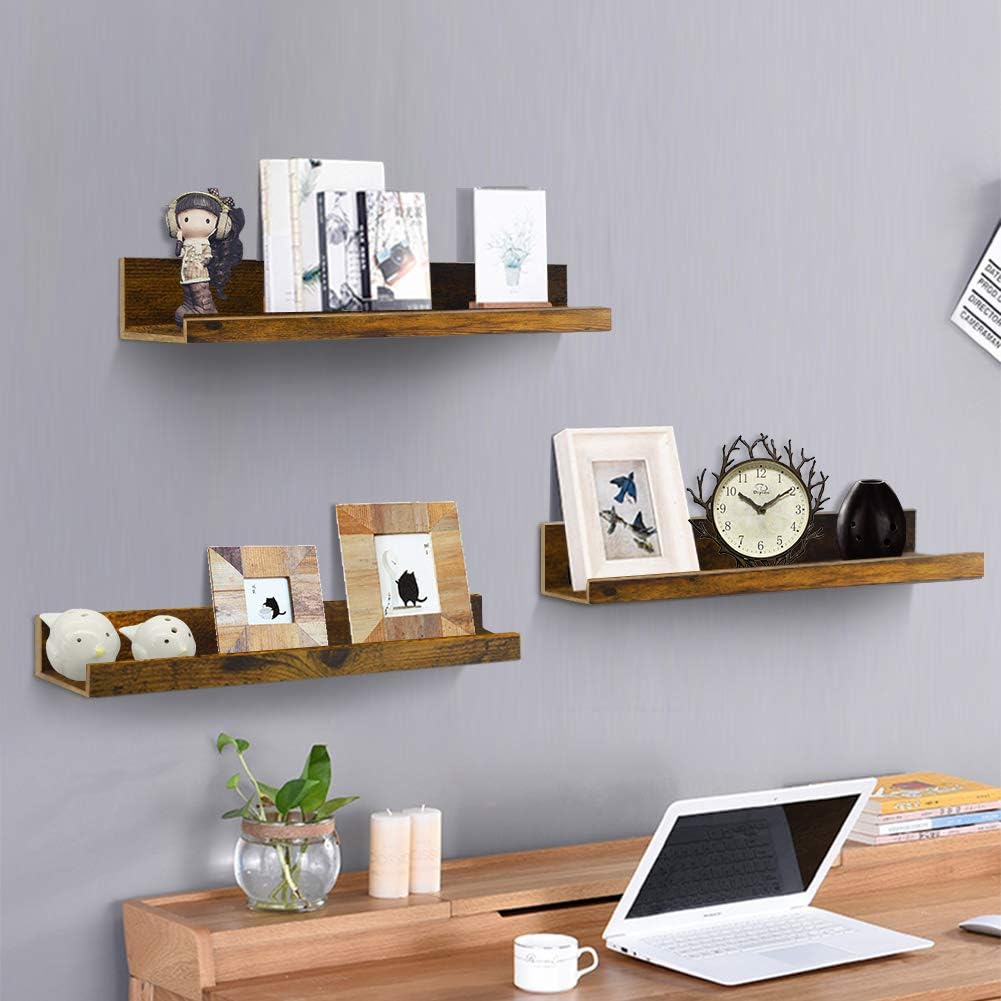 Giftgarden 16 Inch Floating Shelves for Wall Set of 3, Rustic Wall Mounted Picture Ledge Shelf for Bathroom, Bedroom, Living Room, Kitchen: Kitchen & Dining