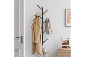 Furshus Coat Rack Wall Mount,Bamboo Vertical Hat Rack for Wall,Wall Coat Tree,Coat Hanger,Floating Coat Rack for Hats,Jackets,Bags,Entryway Bedroom (Black)